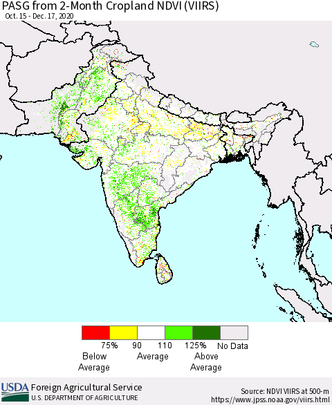 Southern Asia PASG from 2-Month Cropland NDVI (VIIRS) Thematic Map For 12/11/2020 - 12/20/2020