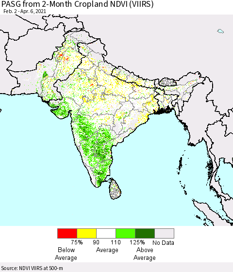 Southern Asia PASG from 2-Month Cropland NDVI (VIIRS) Thematic Map For 3/30/2021 - 4/6/2021
