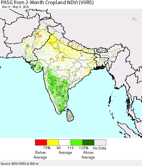 Southern Asia PASG from 2-Month Cropland NDVI (VIIRS) Thematic Map For 5/1/2021 - 5/8/2021