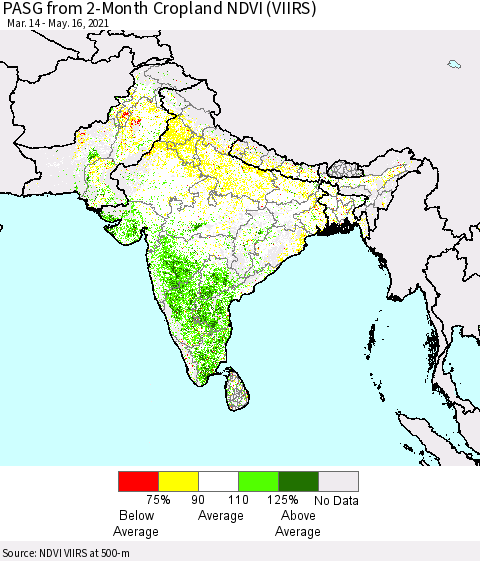 Southern Asia PASG from 2-Month Cropland NDVI (VIIRS) Thematic Map For 5/9/2021 - 5/16/2021