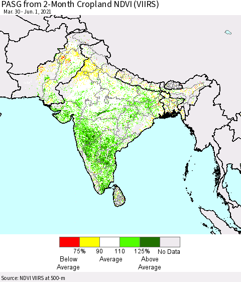 Southern Asia PASG from 2-Month Cropland NDVI (VIIRS) Thematic Map For 5/25/2021 - 6/1/2021