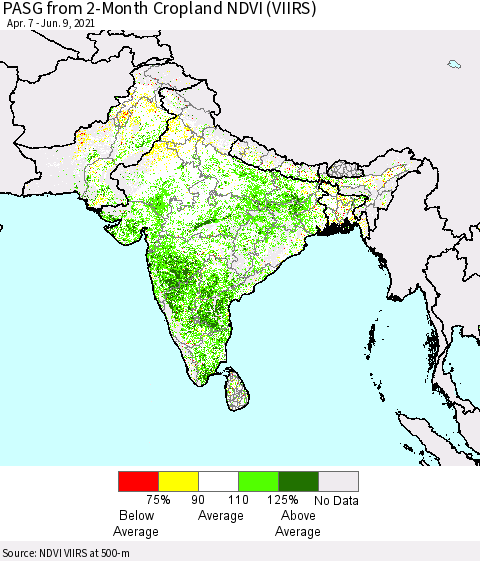 Southern Asia PASG from 2-Month Cropland NDVI (VIIRS) Thematic Map For 6/2/2021 - 6/9/2021