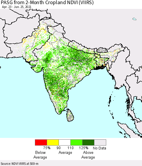 Southern Asia PASG from 2-Month Cropland NDVI (VIIRS) Thematic Map For 6/18/2021 - 6/25/2021