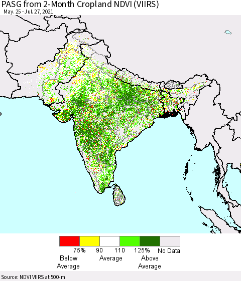 Southern Asia PASG from 2-Month Cropland NDVI (VIIRS) Thematic Map For 7/20/2021 - 7/27/2021