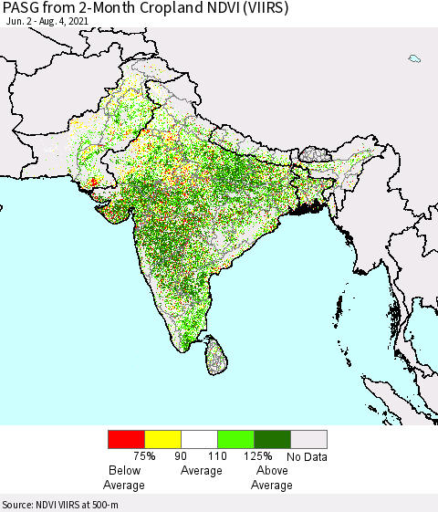 Southern Asia PASG from 2-Month Cropland NDVI (VIIRS) Thematic Map For 7/28/2021 - 8/4/2021