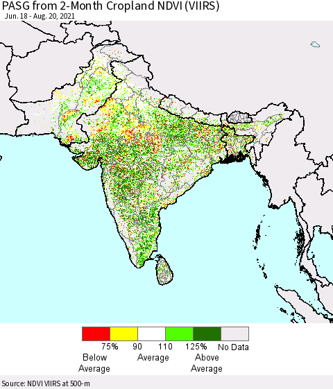 Southern Asia PASG from 2-Month Cropland NDVI (VIIRS) Thematic Map For 8/13/2021 - 8/20/2021