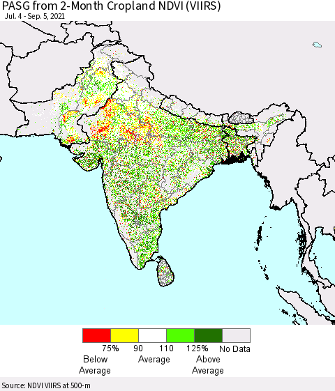 Southern Asia PASG from 2-Month Cropland NDVI (VIIRS) Thematic Map For 8/29/2021 - 9/5/2021