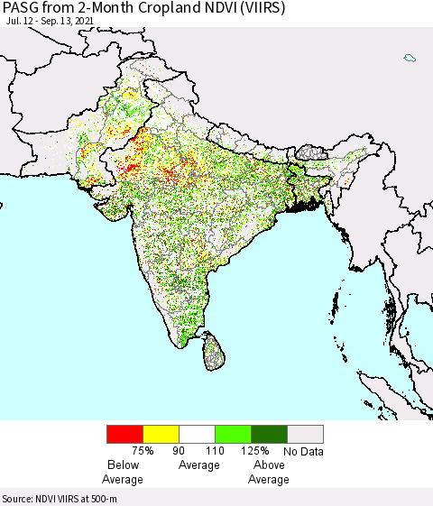 Southern Asia PASG from 2-Month Cropland NDVI (VIIRS) Thematic Map For 9/6/2021 - 9/13/2021