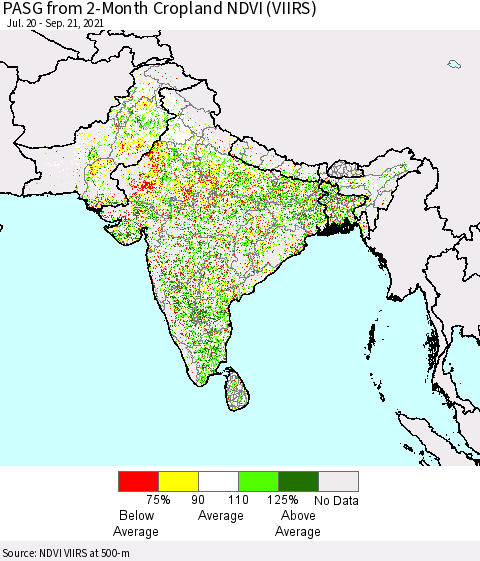 Southern Asia PASG from 2-Month Cropland NDVI (VIIRS) Thematic Map For 9/14/2021 - 9/21/2021