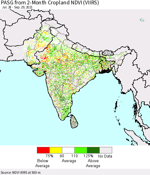 Southern Asia PASG from 2-Month Cropland NDVI (VIIRS) Thematic Map For 9/22/2021 - 9/29/2021