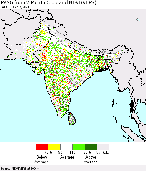 Southern Asia PASG from 2-Month Cropland NDVI (VIIRS) Thematic Map For 9/30/2021 - 10/7/2021