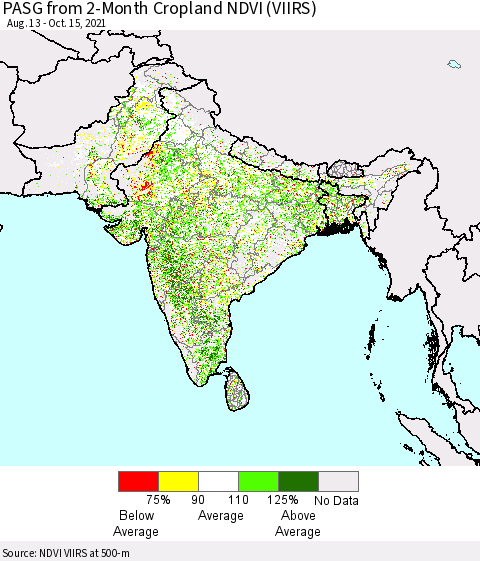 Southern Asia PASG from 2-Month Cropland NDVI (VIIRS) Thematic Map For 10/8/2021 - 10/15/2021