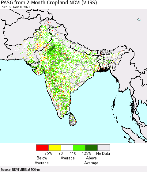 Southern Asia PASG from 2-Month Cropland NDVI (VIIRS) Thematic Map For 11/1/2021 - 11/8/2021