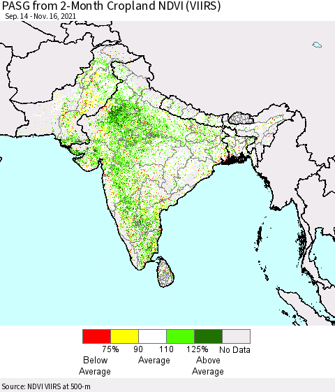 Southern Asia PASG from 2-Month Cropland NDVI (VIIRS) Thematic Map For 11/9/2021 - 11/16/2021