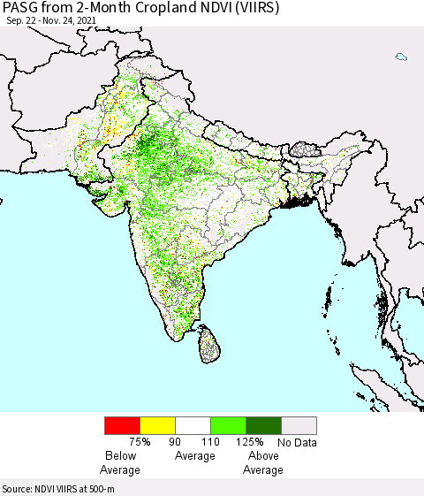 Southern Asia PASG from 2-Month Cropland NDVI (VIIRS) Thematic Map For 11/17/2021 - 11/24/2021