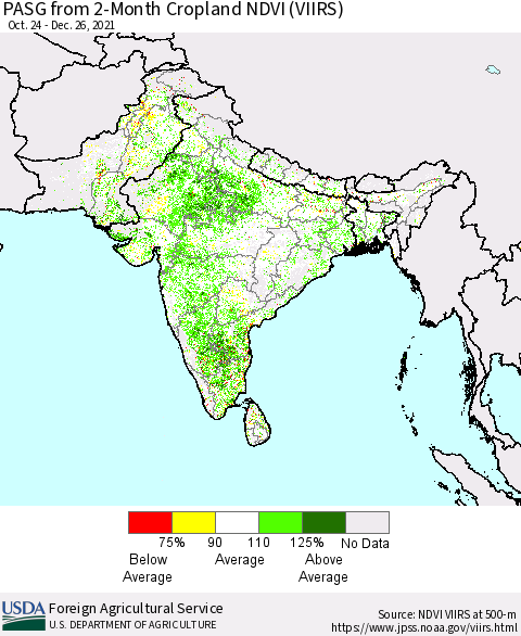 Southern Asia PASG from 2-Month Cropland NDVI (VIIRS) Thematic Map For 12/21/2021 - 12/31/2021
