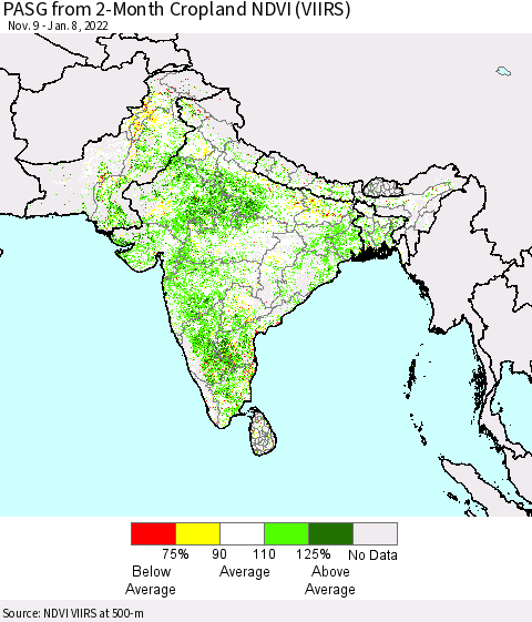 Southern Asia PASG from 2-Month Cropland NDVI (VIIRS) Thematic Map For 1/1/2022 - 1/8/2022