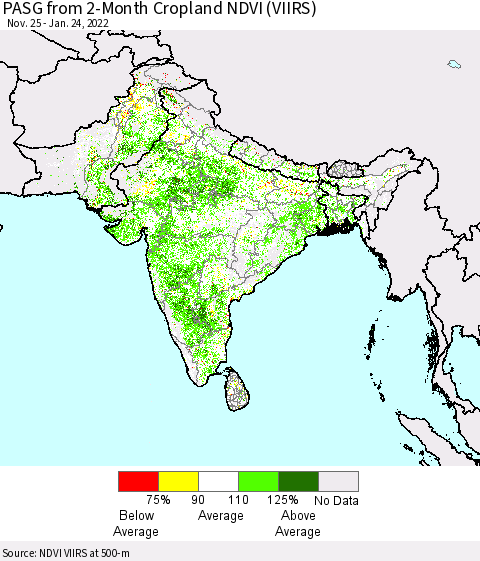 Southern Asia PASG from 2-Month Cropland NDVI (VIIRS) Thematic Map For 1/17/2022 - 1/24/2022