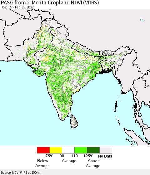 Southern Asia PASG from 2-Month Cropland NDVI (VIIRS) Thematic Map For 2/18/2022 - 2/25/2022