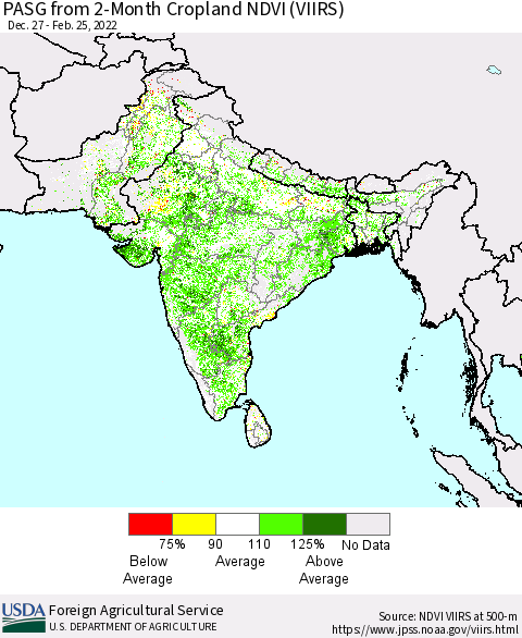 Southern Asia PASG from 2-Month Cropland NDVI (VIIRS) Thematic Map For 2/21/2022 - 2/28/2022