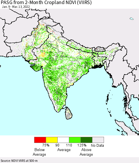 Southern Asia PASG from 2-Month Cropland NDVI (VIIRS) Thematic Map For 3/6/2022 - 3/13/2022
