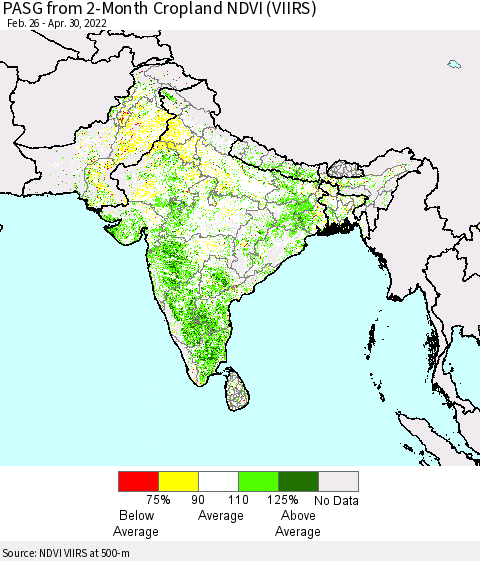 Southern Asia PASG from 2-Month Cropland NDVI (VIIRS) Thematic Map For 4/21/2022 - 4/30/2022