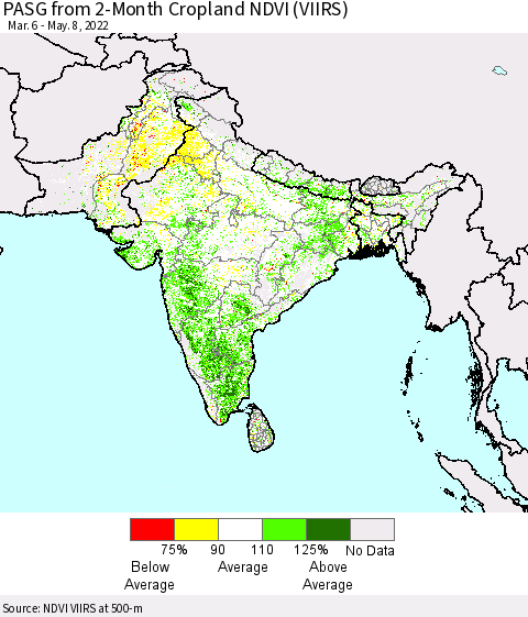 Southern Asia PASG from 2-Month Cropland NDVI (VIIRS) Thematic Map For 5/1/2022 - 5/8/2022