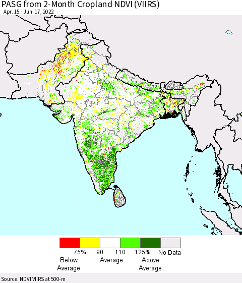 Southern Asia PASG from 2-Month Cropland NDVI (VIIRS) Thematic Map For 6/10/2022 - 6/17/2022