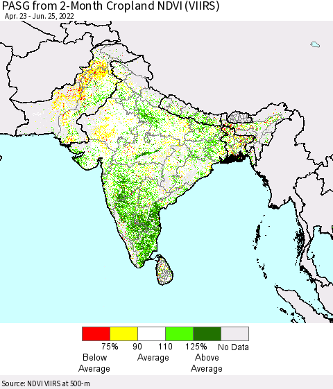 Southern Asia PASG from 2-Month Cropland NDVI (VIIRS) Thematic Map For 6/18/2022 - 6/25/2022