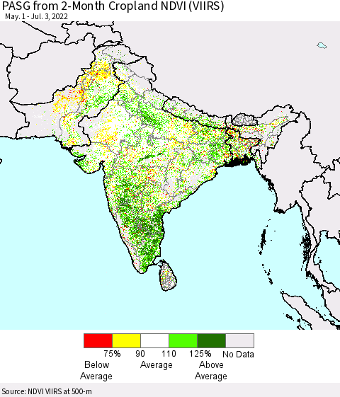 Southern Asia PASG from 2-Month Cropland NDVI (VIIRS) Thematic Map For 6/26/2022 - 7/3/2022
