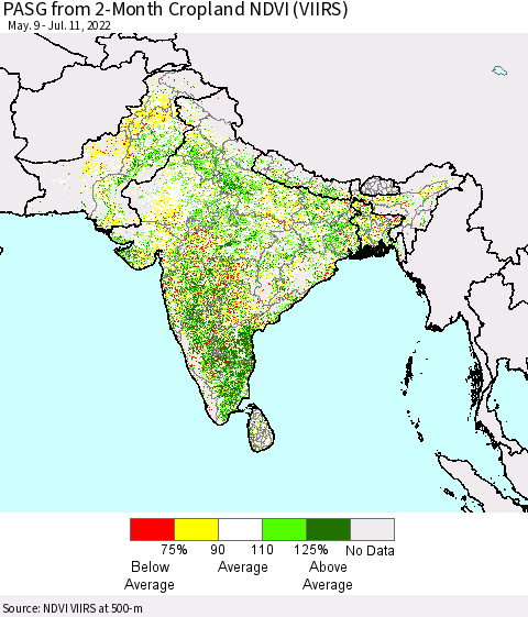 Southern Asia PASG from 2-Month Cropland NDVI (VIIRS) Thematic Map For 7/4/2022 - 7/11/2022