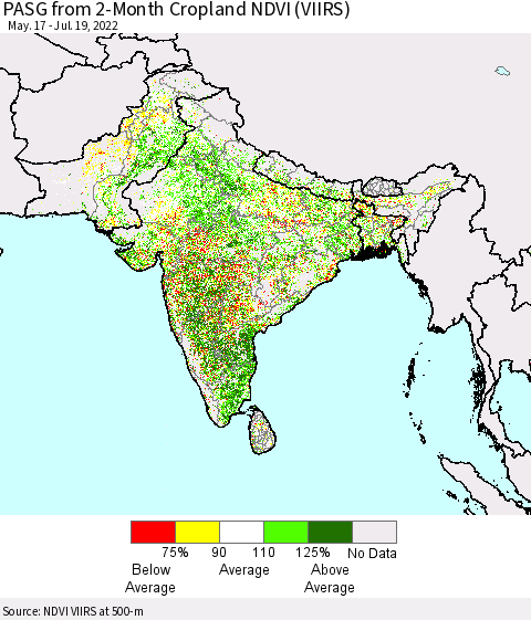 Southern Asia PASG from 2-Month Cropland NDVI (VIIRS) Thematic Map For 7/12/2022 - 7/19/2022