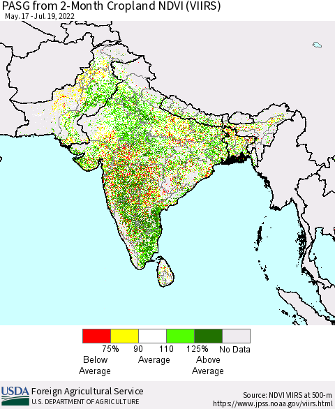 Southern Asia PASG from 2-Month Cropland NDVI (VIIRS) Thematic Map For 7/11/2022 - 7/20/2022