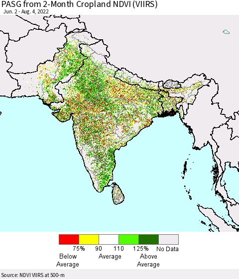 Southern Asia PASG from 2-Month Cropland NDVI (VIIRS) Thematic Map For 7/28/2022 - 8/4/2022