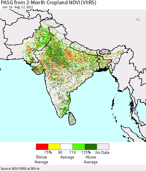 Southern Asia PASG from 2-Month Cropland NDVI (VIIRS) Thematic Map For 8/5/2022 - 8/12/2022