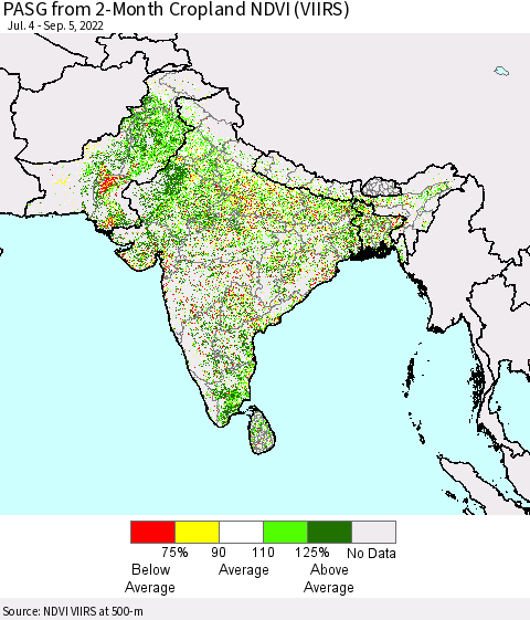 Southern Asia PASG from 2-Month Cropland NDVI (VIIRS) Thematic Map For 8/29/2022 - 9/5/2022