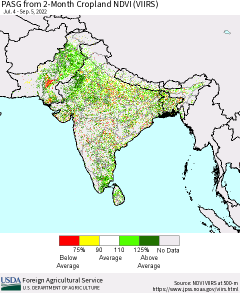 Southern Asia PASG from 2-Month Cropland NDVI (VIIRS) Thematic Map For 9/1/2022 - 9/10/2022