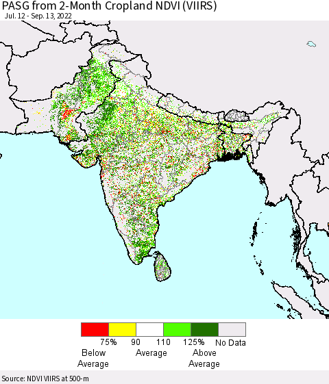 Southern Asia PASG from 2-Month Cropland NDVI (VIIRS) Thematic Map For 9/6/2022 - 9/13/2022