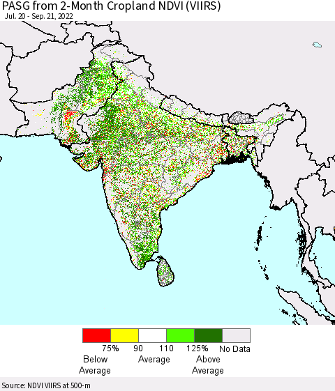 Southern Asia PASG from 2-Month Cropland NDVI (VIIRS) Thematic Map For 9/14/2022 - 9/21/2022