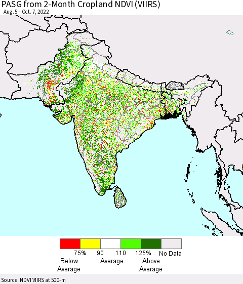 Southern Asia PASG from 2-Month Cropland NDVI (VIIRS) Thematic Map For 9/30/2022 - 10/7/2022