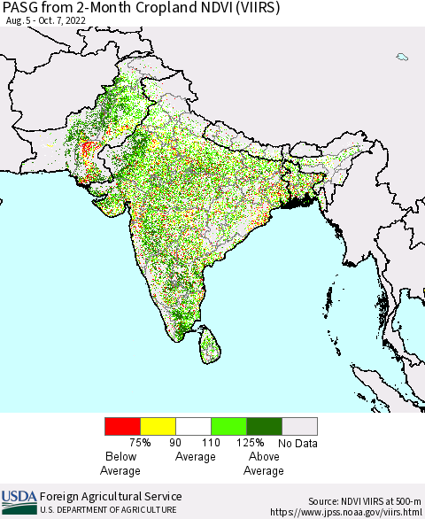 Southern Asia PASG from 2-Month Cropland NDVI (VIIRS) Thematic Map For 10/1/2022 - 10/10/2022