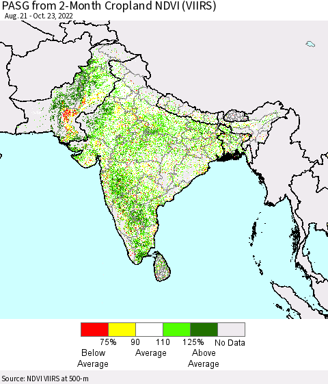 Southern Asia PASG from 2-Month Cropland NDVI (VIIRS) Thematic Map For 10/16/2022 - 10/23/2022
