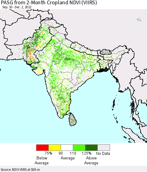 Southern Asia PASG from 2-Month Cropland NDVI (VIIRS) Thematic Map For 11/25/2022 - 12/2/2022