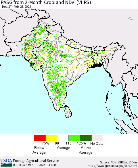 Southern Asia PASG from 2-Month Cropland NDVI (VIIRS) Thematic Map For 2/21/2023 - 2/28/2023