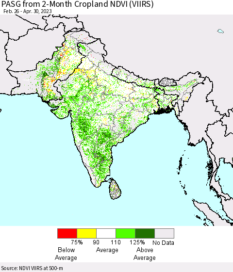 Southern Asia PASG from 2-Month Cropland NDVI (VIIRS) Thematic Map For 4/23/2023 - 4/30/2023