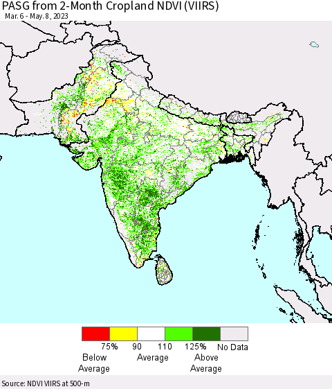 Southern Asia PASG from 2-Month Cropland NDVI (VIIRS) Thematic Map For 5/1/2023 - 5/8/2023