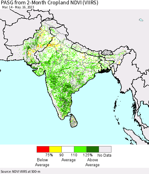Southern Asia PASG from 2-Month Cropland NDVI (VIIRS) Thematic Map For 5/9/2023 - 5/16/2023