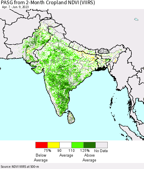 Southern Asia PASG from 2-Month Cropland NDVI (VIIRS) Thematic Map For 6/2/2023 - 6/9/2023