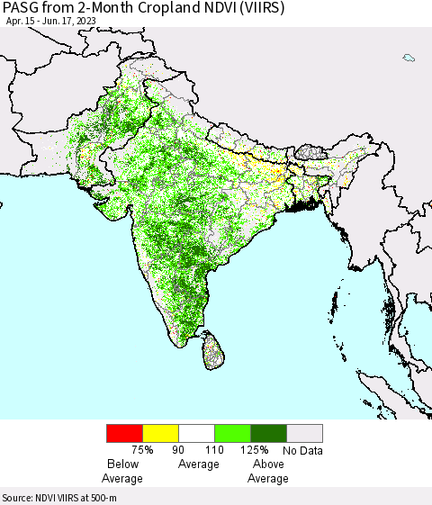 Southern Asia PASG from 2-Month Cropland NDVI (VIIRS) Thematic Map For 6/10/2023 - 6/17/2023