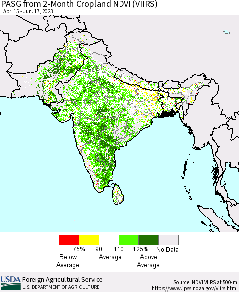 Southern Asia PASG from 2-Month Cropland NDVI (VIIRS) Thematic Map For 6/11/2023 - 6/20/2023